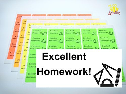 480x Fluorescent (MATHS THEME) Excellent Homework Stickers (38x21mm). Choice of 4 Highly Fluorescent Colours - Sharp Black Silhouette Design On Premium Quality Self Adhesive Label Stock. Free UK First Class Delivery.