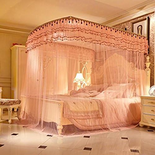 * XMM®-fishing rod telescopic mosquito net U-shaped three-door stainless steel bar floor court double bed (150 × 200 × 210cm, Catherine 09-jade)