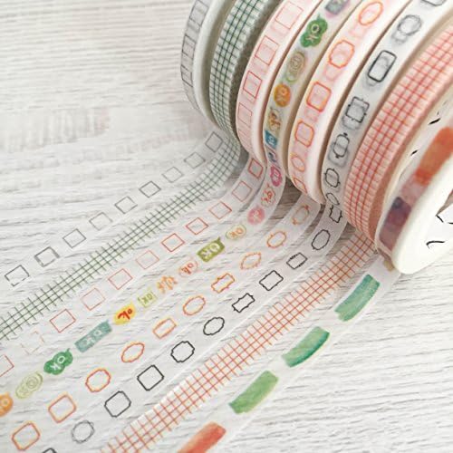 8 Rolls Super Slim Washi Tape - Bullet Points - Ok - Grid - Frames - Journal Scrapbook Tape