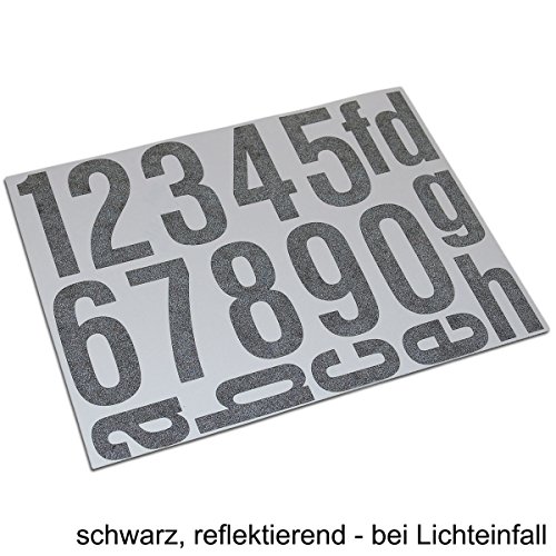 Hausnummern Aufkleber Folien Set Nummern und Buchstaben zum Aufkleben (reflektierend oder matt) (schwarz-reflex)