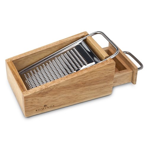 KäseReibe "Parmo" - Klassische Käsereibe, hochwertig und stabil mit Käsefach (Holz, Edelstahl).
