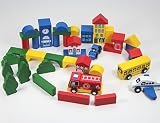 HOLZSTADT Trommel Holzbausteine 50 Teile Spielstadt 2-5 Jahre ~yx - 2