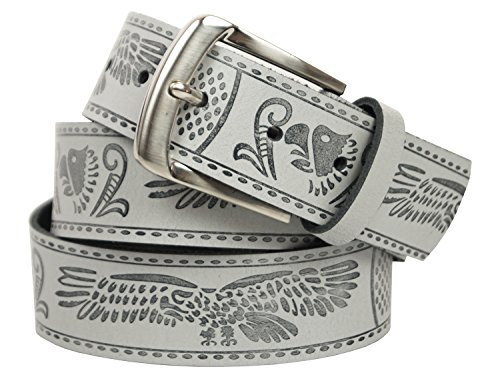 Real Leather Belt Width 4cm - Eagle/Black/Brown/Orange/Beige/Red/Grey/White / (105, Eagle - Grey/Bla