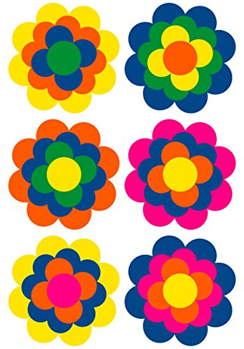 6 Prilblumen Aufkleber 95 mm, Retro Style 70er Jahre Kult, Wandsticker