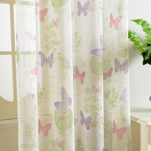 Top Finel Fantastische Schmetterling Voile Gardinen Sheer Vorhang Panels für Küche Wohnzimmer Schlafzimmer, Tüllen, Panel, Polyester, Weiß,H×B: 215×140 cm - 5