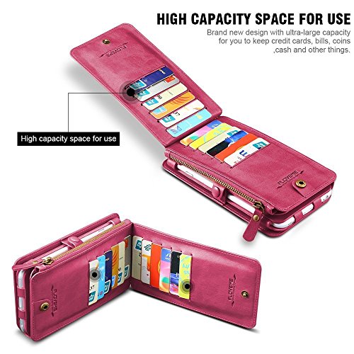 iPhone 6 / 6S Case, FLOVEME Detachable Phone Purse / Flip Cover Case ][
18 Cards Slots ][ With stand ][ Premium PU ][ Full Around Protection]
Leather Wallet Both for Women & Men - 4.7" - rose red
