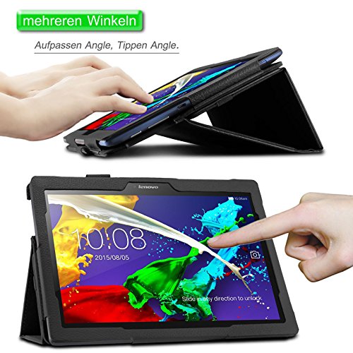 Infiland Lenovo Tab 2 A10-70 / Tab 2 A10-70L / Tab 2 A10-70F / Tab 2 A10-30F / Tab 2 A10-30L / Tab 3 10 Business/ Tab3 10 Plus Hülle Case -Slim Fit Folio PU-lederne dünne Kunstleder Schutzhülle Cover Tasche für Lenovo Tab 2 A10-70 / Tab 2 A10-30 / Tab 3 10 Business/ Tab3 10 Plus 10,1 Zoll Tablet (mit Auto Schlaf / Wach Funktion)(Schwarz) - 3