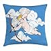 Produktbild HLKPE Angel Wings Throw Pillow Cushion Cover, Cupid is Aiming from A Bow Love Shoot of Desire on The Clouds Cartoon Print, Decorative Square Accent Pillow Case, Blue and White,18 X 18 Inches