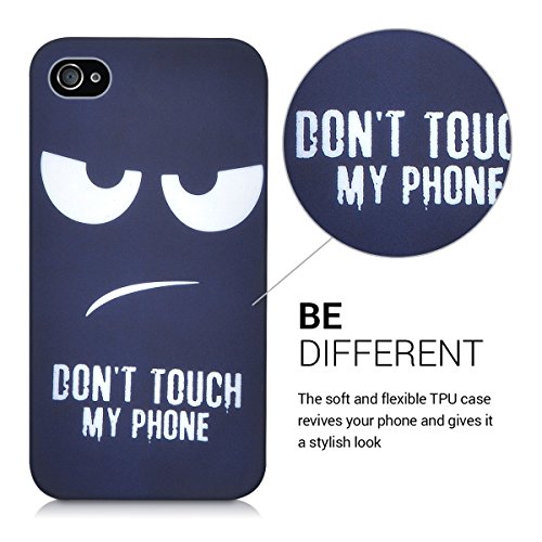kwmobile Funda para Apple iPhone 4   4S - Carcasa de  TPU  para m  vil y dise  o Don t Touch my Phone en  Blanco Azul Oscuro 