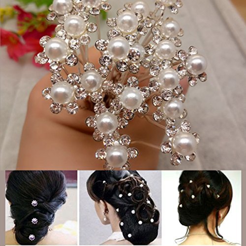 Youpin 20Pcs Pearl Flower Rhinestone Hair Pins Party Prom Wedding Bridal Bridesmaid Clips by Youpin