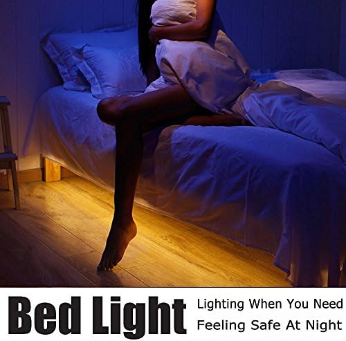 Motion Activated Bed Light, STARS100 4ft Flexible LED Strip Sensor Night Light Illumination with Automatic Shut Off Timer (Warm Soft Glow) (Single Bed)