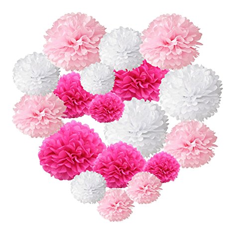 18 PCS Papier Pompoms Hochzeit Party Geburtstag Dekoration White+Pink+Fuschia