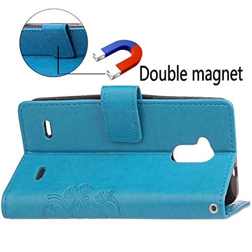 ZTE Blade V7 Lite Funda  SATURCASE Lucky Clover Cuero De La PU Magn  tico Capirotazo Billetera Apoyo Bumper Protector Funda Carcasa Case Para ZTE Blade V7 Lite  Azul 