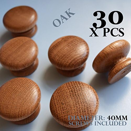 30 x wooden oak kitchen door knobs handles cabinet cupboard 40 mm diameter