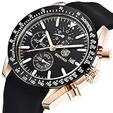 BENYAR Herren Uhr Chronograph Analogue Quartz Wasserdicht Business Schwarz Zifferblatt Armbanduhr mit Silikon Armband