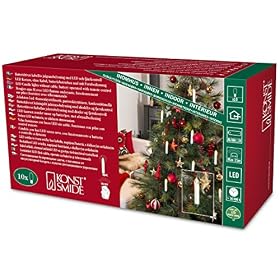 Konstsmide 1910-100 Guirlande de Sapin 10 Bougies sans Fil + Télécommande + 10 LED Blanc Chaud 1,5 V