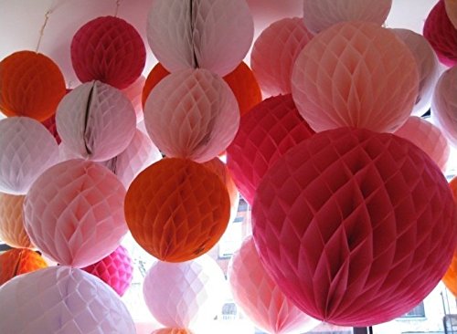 NectaRoy Wabenball Wabenbälle Honeycombs Pompoms Ball Hochzeit Partei Feier Dekoration für Hochzeit/Gebutztag/Baby Shower/Weihnachten (Rosa) - 6