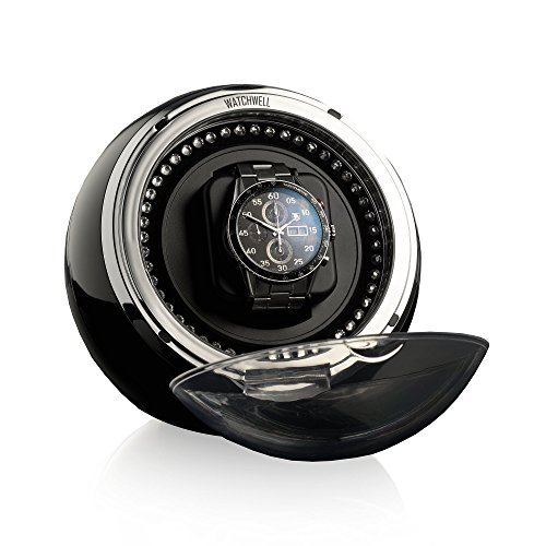 Watchwell Uhrenbeweger Globe Shine Black - Blaue Beleuchtung