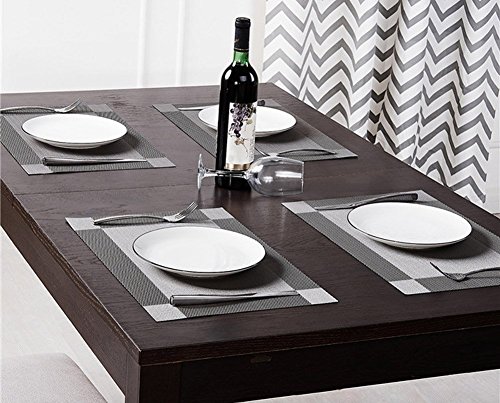 Tischsets (6er Set) – ALLTOP Sets Tabellenplatzmatten Abendessen waschbare Kunststoff Vinyl platzsets / tischläufer, 45 * 30cm, Silber - 2
