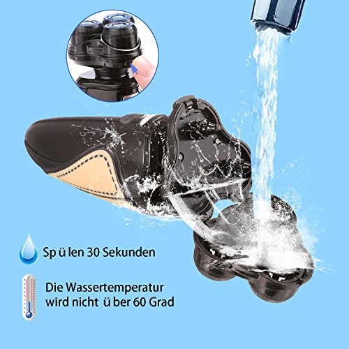 ACEVIVI Elektrischer Rasierer Rotationsrasierer Nass- und Trockenrasierer Herrenrasierer LED Display USB Kabel IPX 7 Wasserdicht mit Rasiererpinsel, Schwarz/Braun - 4