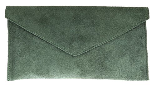 Girly HandBags Mujer Cuero de Gamuza Envelope Clutch Pulsera Piel Auténtica Rígido Bolso bandolera Verde