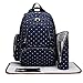 Produktbild Kono Wickeltasche Rucksack mit Wickelunterlage und Kinderwagenhaken Reisetasche Wasserdicht für Unterwegs Idealer Rucksack für Mama und Vati (E6706-Punkten/Dunkelblau)