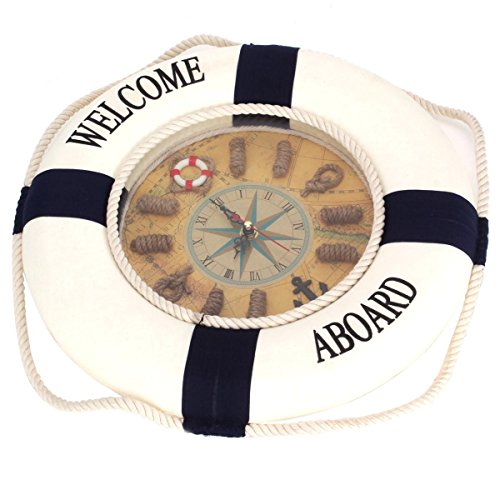 YESURPRISE Wanduhr Deko Rettungsring Wanduhr 35cm Durchmesser blau-weiss - 2