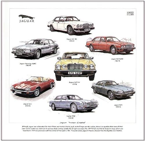 Jaguar 'Modern' Saloons Print --- XJ6 Series III, XJ40, Sovereign, XJ-S, X300 &amp; XJ12. Ready to frame.