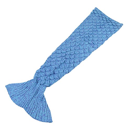 Handgemachte Gestrickte Meerjungfrau Schwanz Decke MAGFLY Fish-scale Meerjungfrau Decke Schwanz Sofa Schlafsack Perfekt Geschenk für Erwachsene und Teenager (Azurblau) - 3