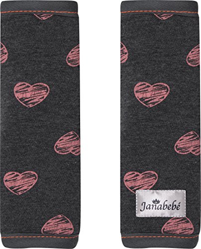 Gurtpolster Gurtpolster Set – universal für Babyschale, Buggy, Kinderwagen, Autositz (z.B. Maxi Cosi City SPS, Cabrio, Cybex Aton usw.)Janabebe® Fluor Heart - 2