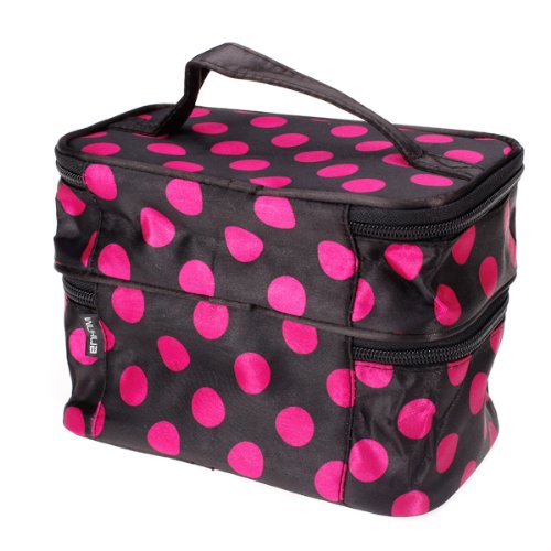DAOKAI® Polka Dots Double Layer Dual Zipper Cosmetic Bag Toiletry Bag Make-up Bag Hand Case Bag
