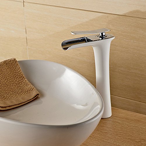 Beelee Wasserhahn Armatur Einhebel- Mischbatterie Waschtischarmatur Wasserfall Einhandmischer Gegrillte weiße Farbe für Bad Badenzimmer Waschbecken - 7