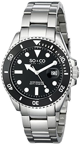 So &Co Men'Yacht Club New York Herren Quarzuhr mit schwarzem Zifferblatt Analog-Anzeige und Silber-Edelstahl-Armband 5025.1 So &Co Men'Yacht Club New York Herren Quarzuhr mit schwarzem Zifferblatt Analog-Anzeige und Silber-Edelstahl-Armband 5025.1