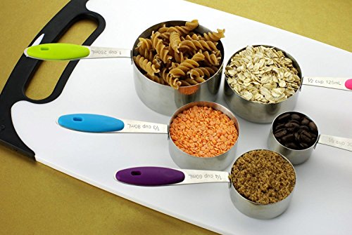 ZQL 10er Set Edelstahl Messbecher Messlöffel Cup mit dem Silikon Griff für Küche Kochen Backen - 5