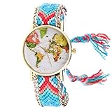 Bracelets Réf1b89 BR.1159 Armbanduhr, Brasilianisches Design, Motiv Weltkarte, Hippie Bohème World Map Style Boho Chic