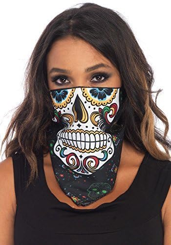 Unisex Sugar Skull Bandana Face Mask Day of the Dead Fancy Dress Costume Halloween White Skull Face