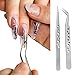 Produktbild CINEEN Edelstahl Pinzetten Set -2 Stücke Rostfreies Pinzette Set Nailart Gebogen Spitzpinzette + Pinzette für Computer, Elektronische Reparaturen, Schmuck
