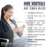 Flache Bauchtasche Reise Geldgürtel Money Belt + RFID-Blocker von Wilford & Sons –Hüfttasche mit 3 großen Taschen | Flach & enganliegend für Geld, Karten, Pass, IDs | Reisen, Sport | Damen, Herren - 