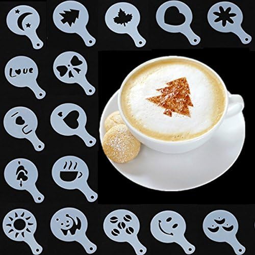 Aliciashouse 16Pcs Cappuccino Latte Art Coffee Stencils Duster Cake Icing Spray