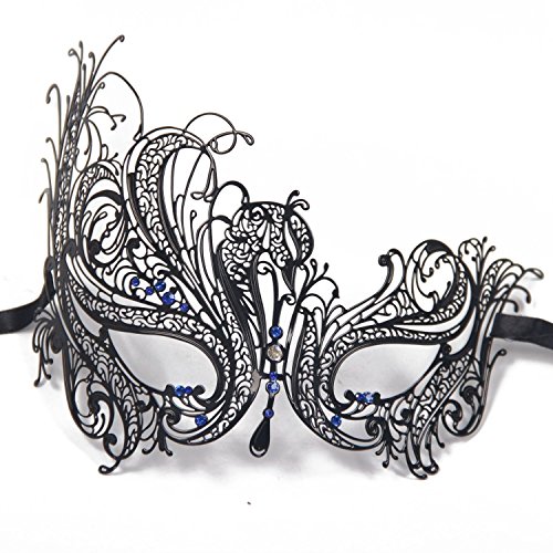 Gearmax® Sexy Glänzende Metall Schwarz venezianischen Maskerade-Maske für Frauen mit Kristallen Halbaugenmaske (Schwarz mit Blaustraß)