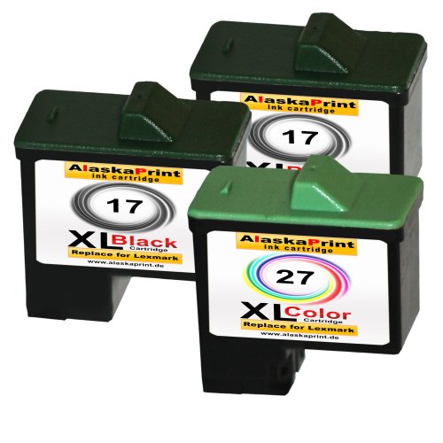 Premium 3er Set Kompatible Druckerpatronen Als Ersatz für Lexmark 17 XL + 27 XL für Lexmark X2230 X2250 X1180 X1185 X1190 X1250 X1270 X1290 X1196 Z614 Z615 Z617 Z640 Z645 Z717 Z13 Z23 Z517 Z25 Z33 Z34 Z35 Z503 X1130 X1140 X1150 X1155 X1160 X1170 X1100 X1110 2x17+1x27-lex