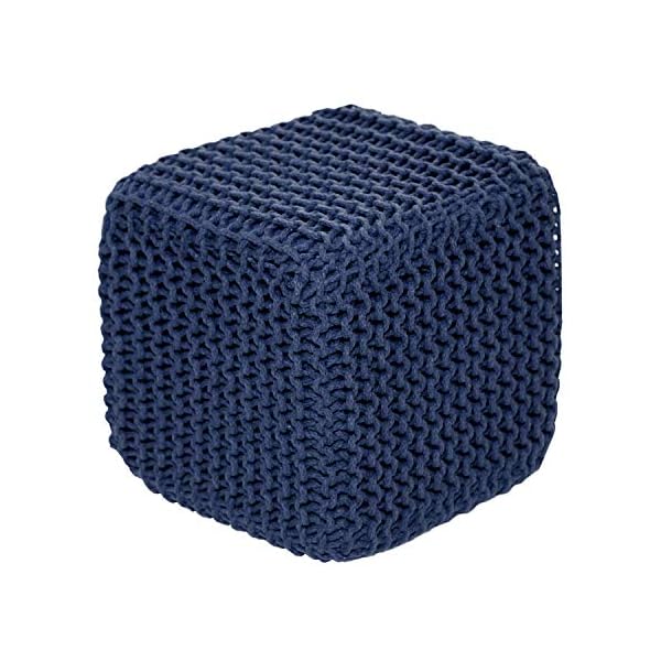 Homescapes Navy Blue Knitted Cube Footstool Bean Filled 100% Cotton for Living Room Children or the Elderly