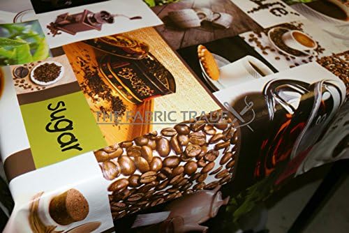 ARABIC COFFEE KAWA MOCHA BROWN 140 x 250cm (54" x 99") Wipe Clean PVC Tablecloth Oilcloth - By TheFabircTrade