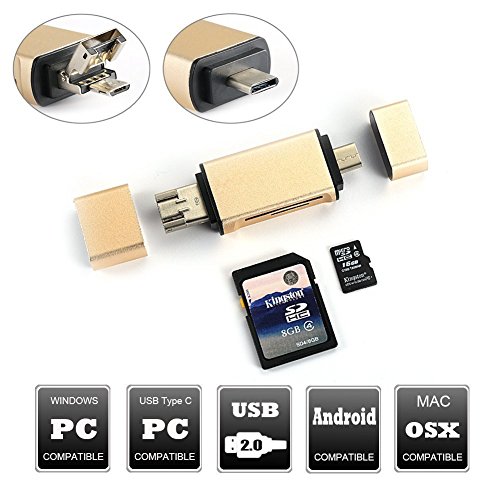 Neue Aluminium Shell USB 3 in 1 Kartenleser Adapter für USB-USB / Micro USB Port mit OTG Funktion Reader. (usb-c-silver) - 2