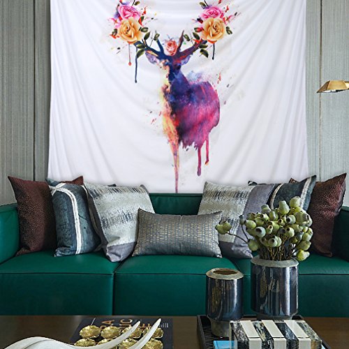 Kinlo hochweitige Hirsch Tapisserie Wandteppich weiss Wandbehang Bohemian Wohnheim Decor Wandteppiche von Polyester auch als Strandschal (200x150cm)