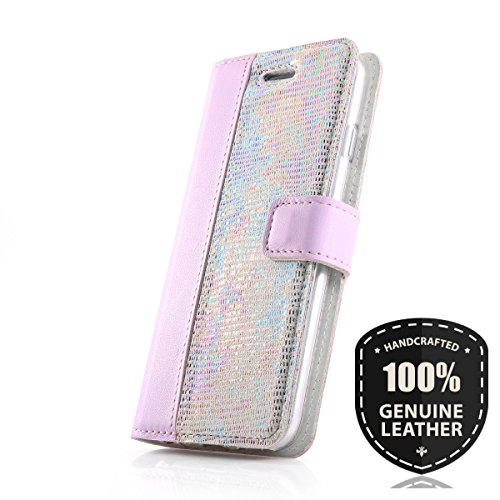 Preisvergleich Produktbild SURAZO Snake Sparkle - Premium Zweifarbige Ledertasche Schutzhülle Wallet Case aus Pastell Echtesleder Farbe Rosa für Sony Xperia Z5 Compact (4,60 Zoll)
