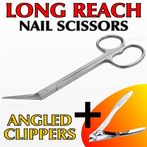 Medipaq® EXTRA LONG Toe Nail Chiropody Scissors PLUS Mini Clippers - No more reaching or straining!