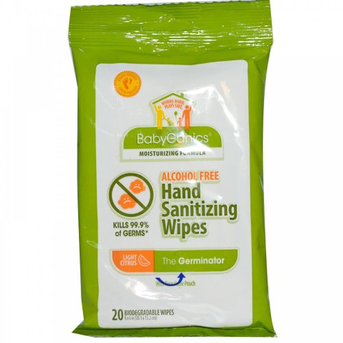 The Germinator, Hand Sanitising Wipes, Alcohol Free, Light Citrus, 20 Wipes