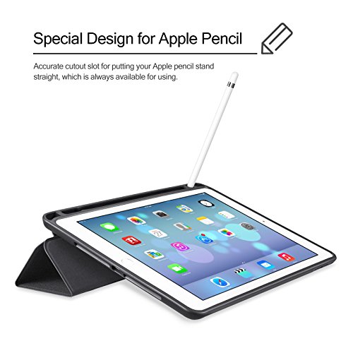 iVAPO iPad Pro 9.7 Hülle Pencil Halter Premium PU Leder Folio Case mit Auto-Schlafen/ Wecken und Stander Funktion Schutzhülle für iPad Pro 9.7 inch Smart Hülle (Schwarz) - 2