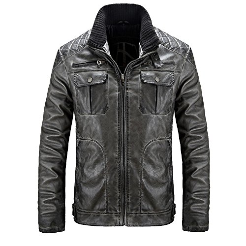 Winmate Mens Leather Black Vintage Look Biker Style PU Leather Jackets Black L Size